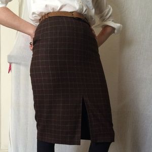Talbots Front-Slit Plaid Pencil Knee Length Skirt